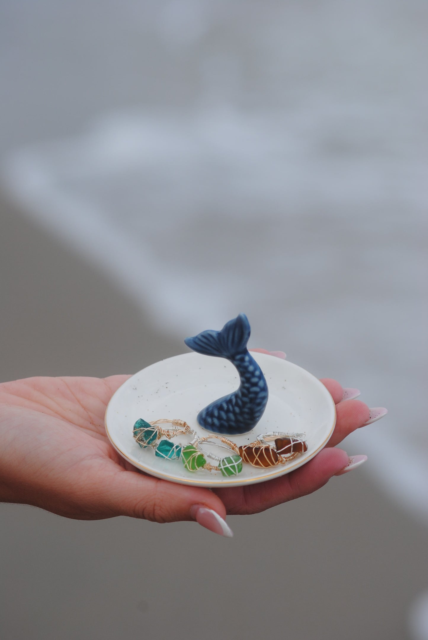 Seaglass wired rings